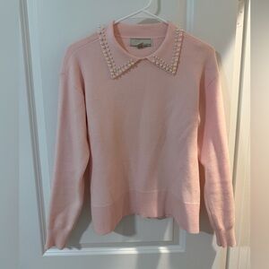 Elegant Pearl-Embellished Pink Sweater